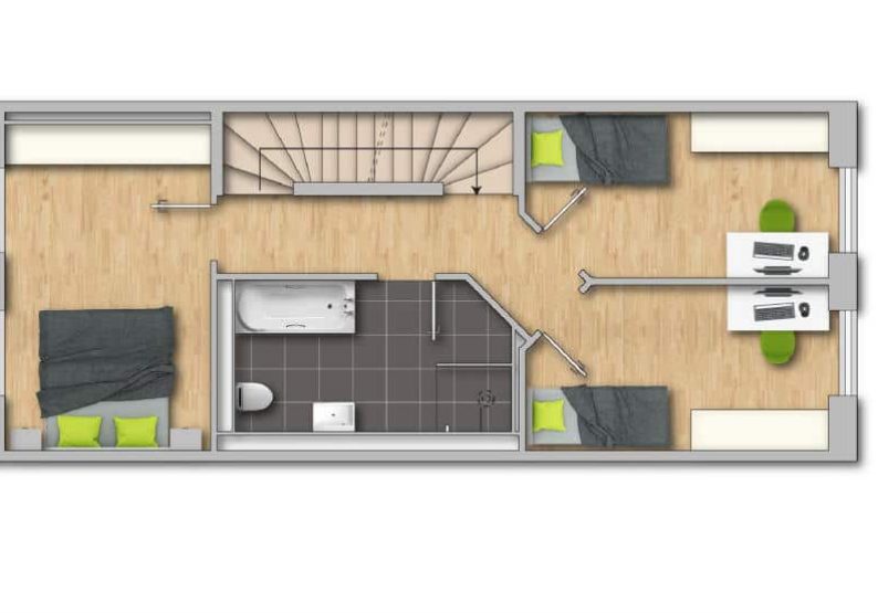 Visualisierung Erdgeschoss (Mittelhaus ohne Seiten